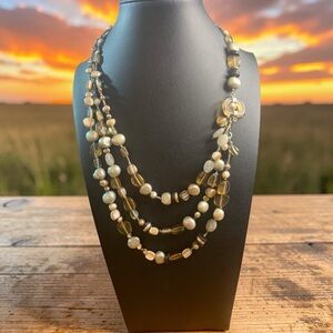 SILPADA Sterling Silver, Shell, Stone and Glass Necklace… ICON TRIPLE STRAND